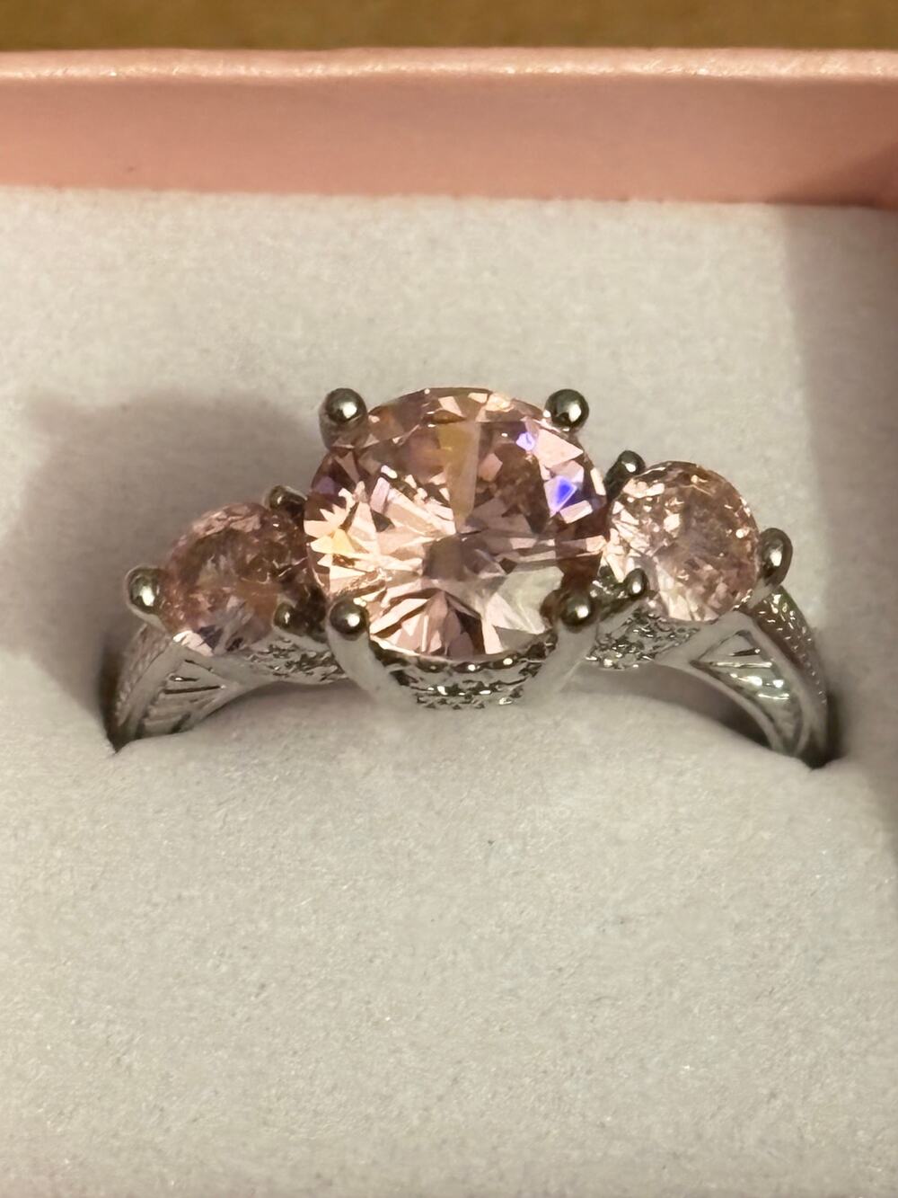 NIB Pink Crystal Three-Stone Costume Ring Size 9